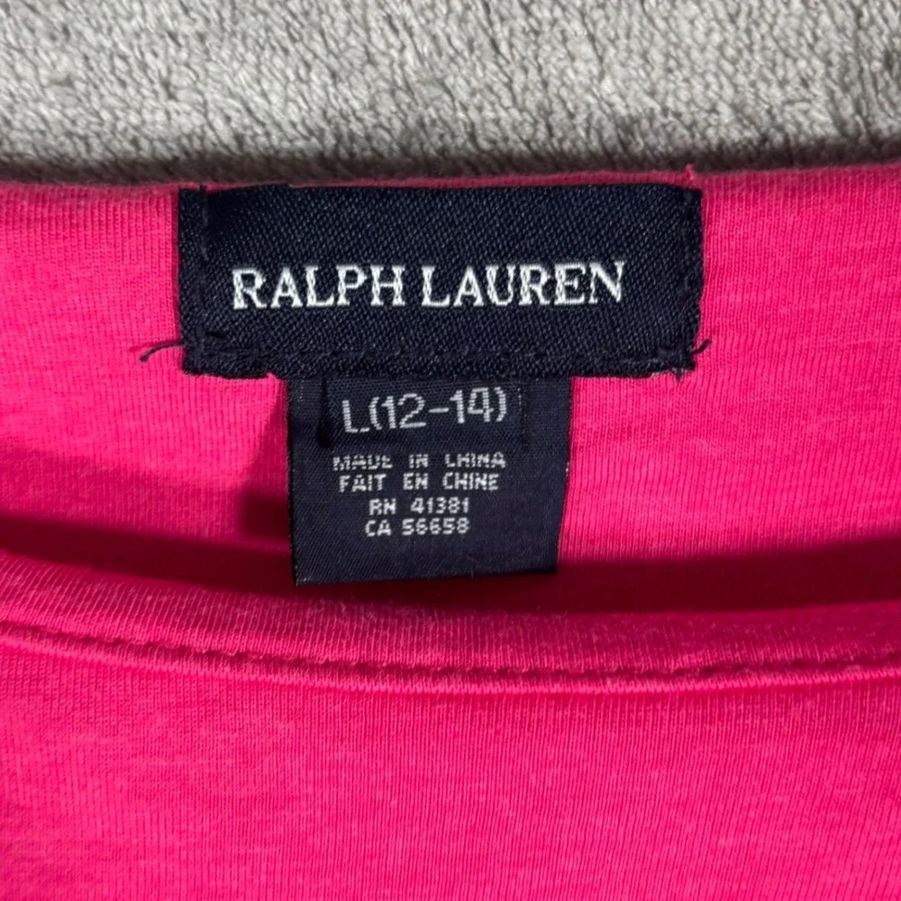Ralph Lauren Girls Dress Size L 12-14 Hot Pink Ruffle Sleeve Drawstring Waist‎